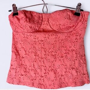 Coral Lace Strapless Tube Top Crop Top